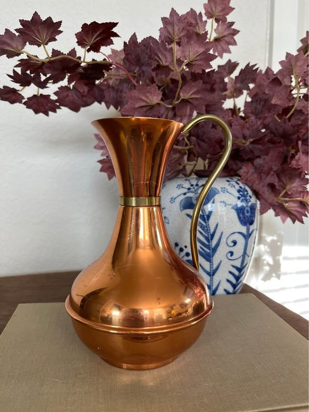 Vintage Copper Pitcher with Brass Handle